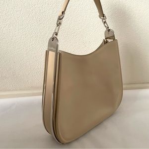 Salvatore Ferragamo Leather Shoulder Bag Silver Hardware Beige Cream Hobo
